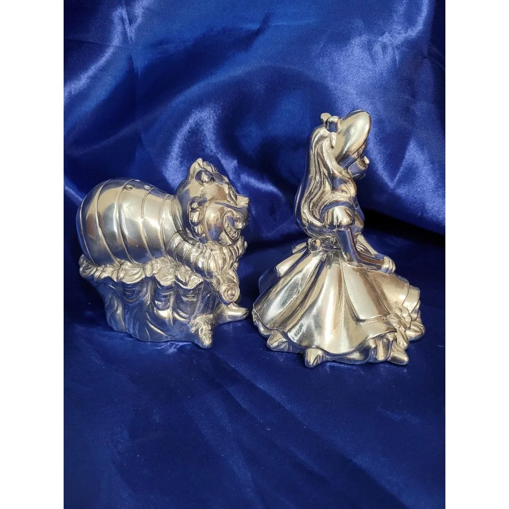 Disney Salt and Pepper Shakers Alice in Wonderland Cheshire Cat Silver Metal